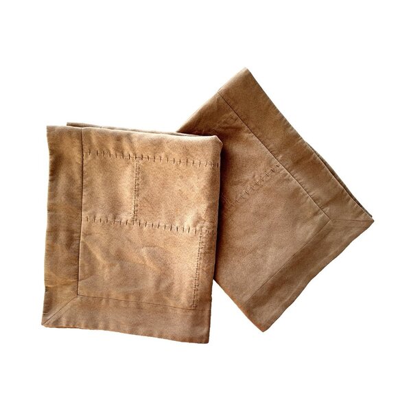 Pair POTTERY BARN Pillow Shams Standard Size Ultra Suede Patchwork Tan Western - Picture 5 of 16